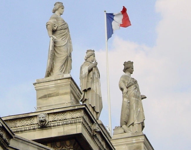 Welcome to Paris: statues on the facade of Gare du Nord, terminus for Eurostar trains from London