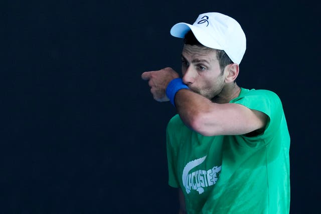 <p>Novak Djokovic practises on Margaret Court Arena on Thursday</p>