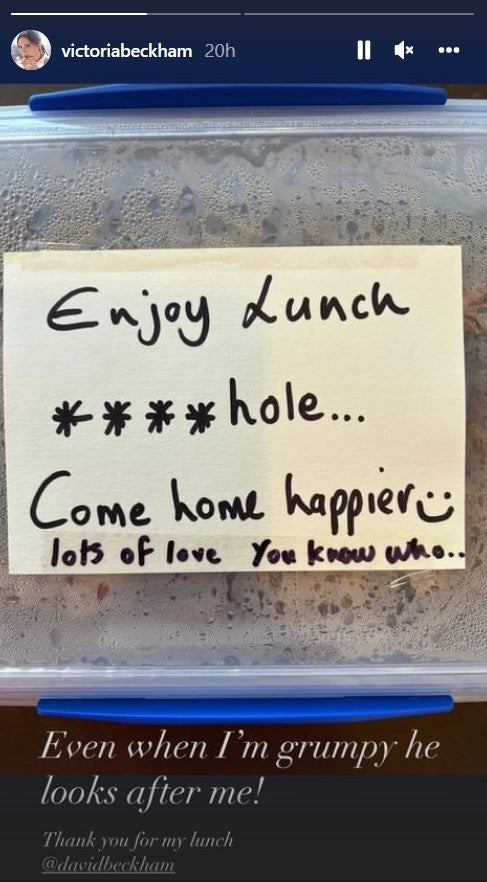 Victoria Beckham shares the note husband David left on her lunchbox