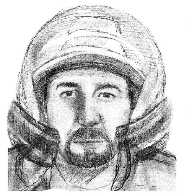 A 2013 sketch of a motorcyclist who was questioned over the French Alps killings in 2015 and has reportedly been rearrested (Surrey Police Handout/PA)