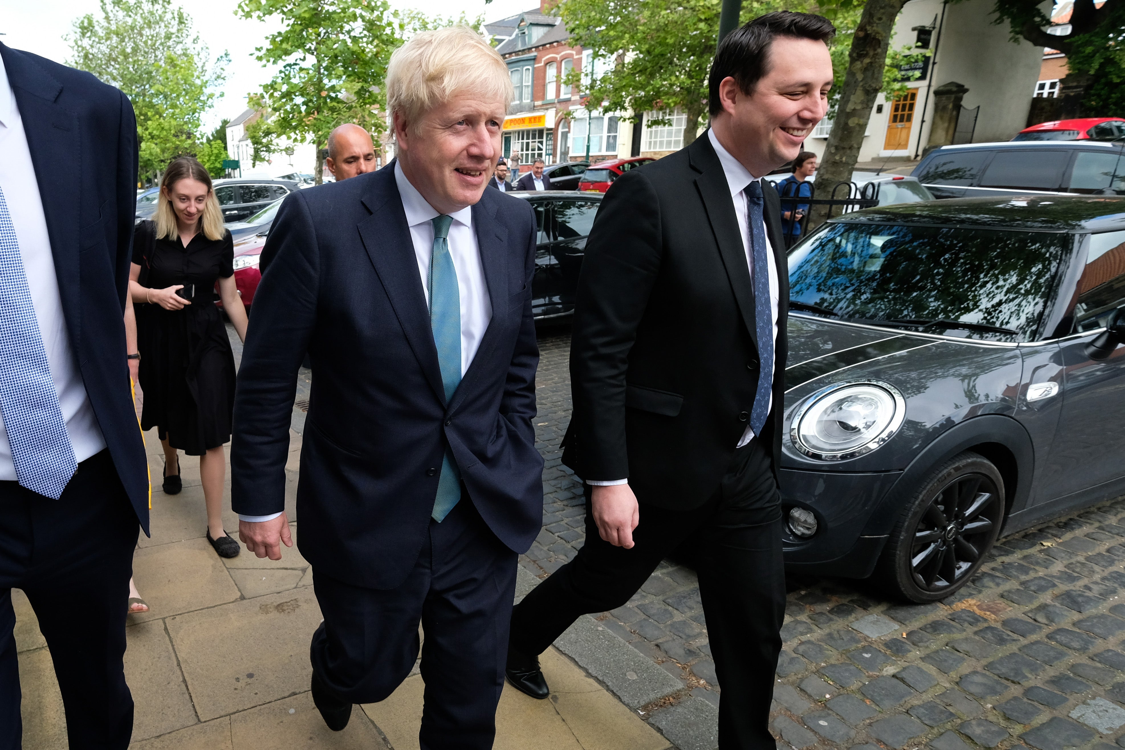 <p>Boris Johnson with the mayor for Tees Valley Ben Houchen  </p>
