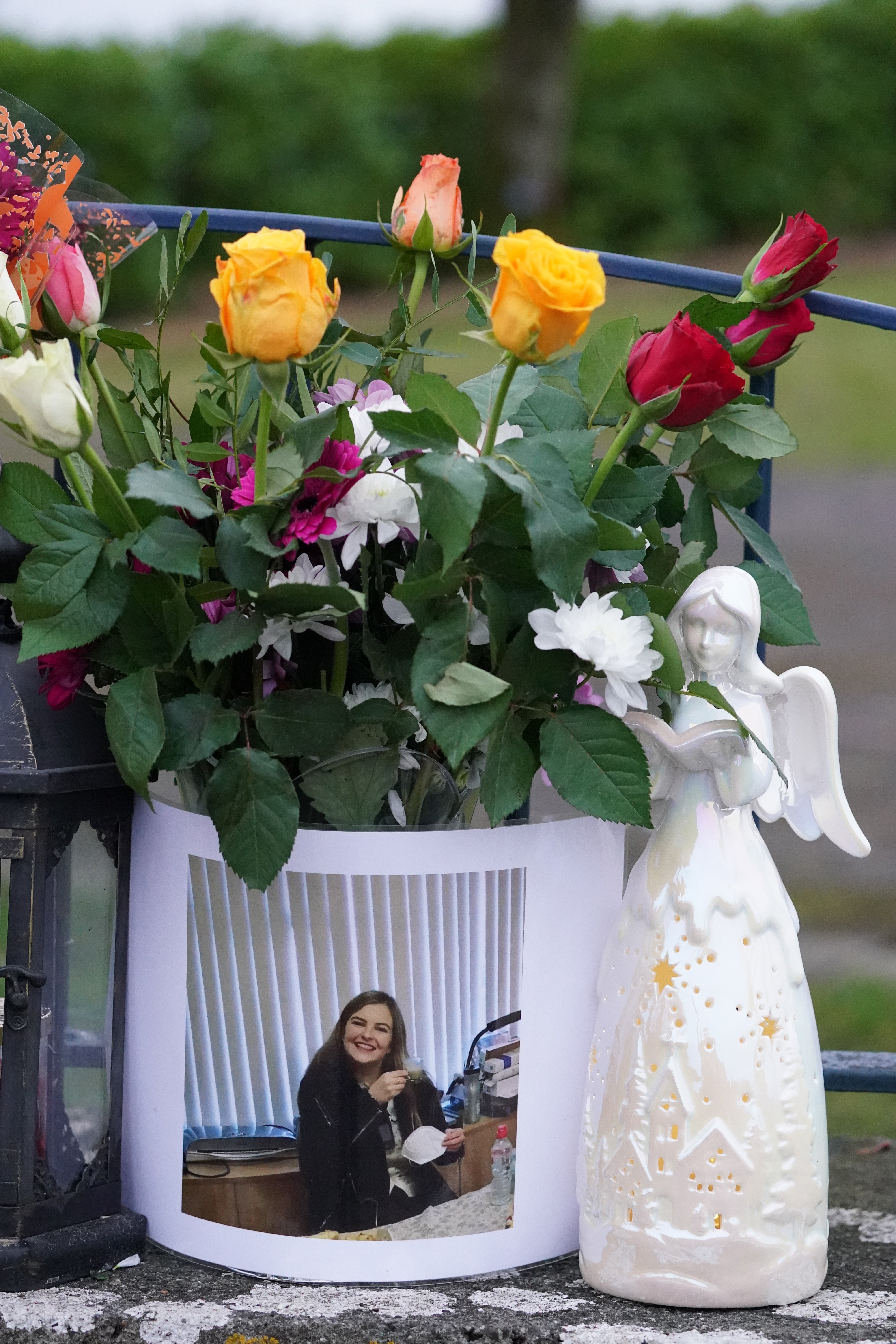 Floral tributes near to the scene in Tullamore, Co Offaly, after Ashling Murphy, was killed on Wednesday evening (Brian Lawless/PA)