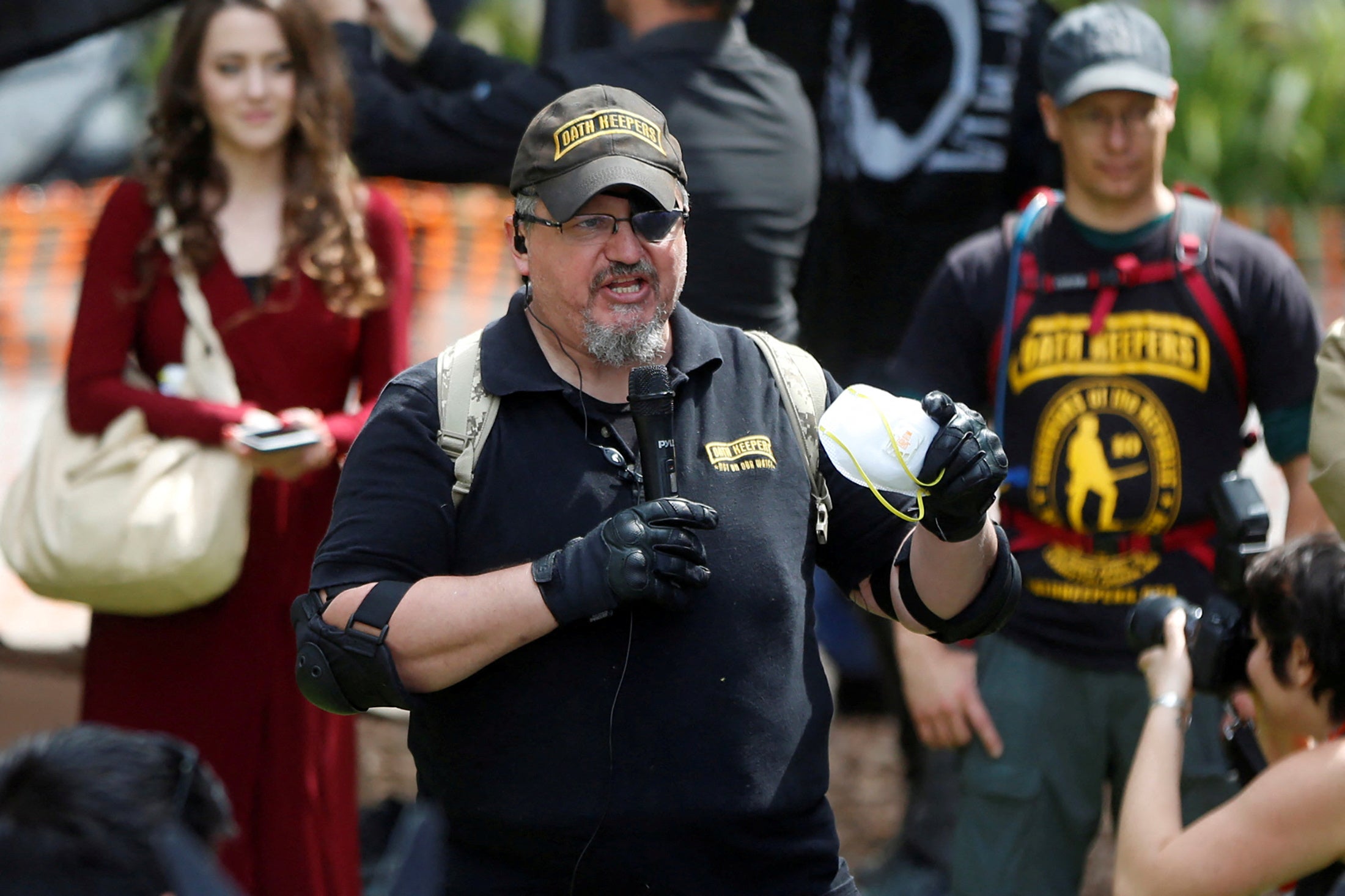 Oath Keepers founder, Stewart Rhodes, speaks during the Patriots Day Free Speech Rally in Berkeley, California, U.S. April 15, 2017. Picture taken April 15, 2017. REUTERS/Jim Urquhart