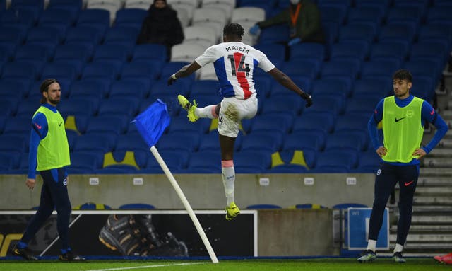 Jean-Philippe Mateta celebrates scoring for Crystal Palace at Brighton (Mike Hewitt/PA)