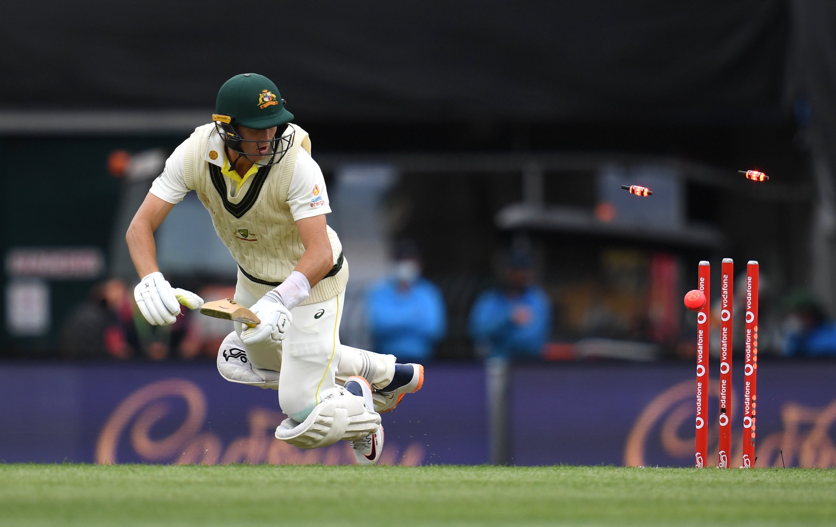 Australia’s Marnus Labuschagne is clean bowled (Darren England/PA)