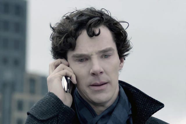 <p>Benedict Cumberbatch pre-rooftop swan dive in ‘The Reichenbach Fall'</p>