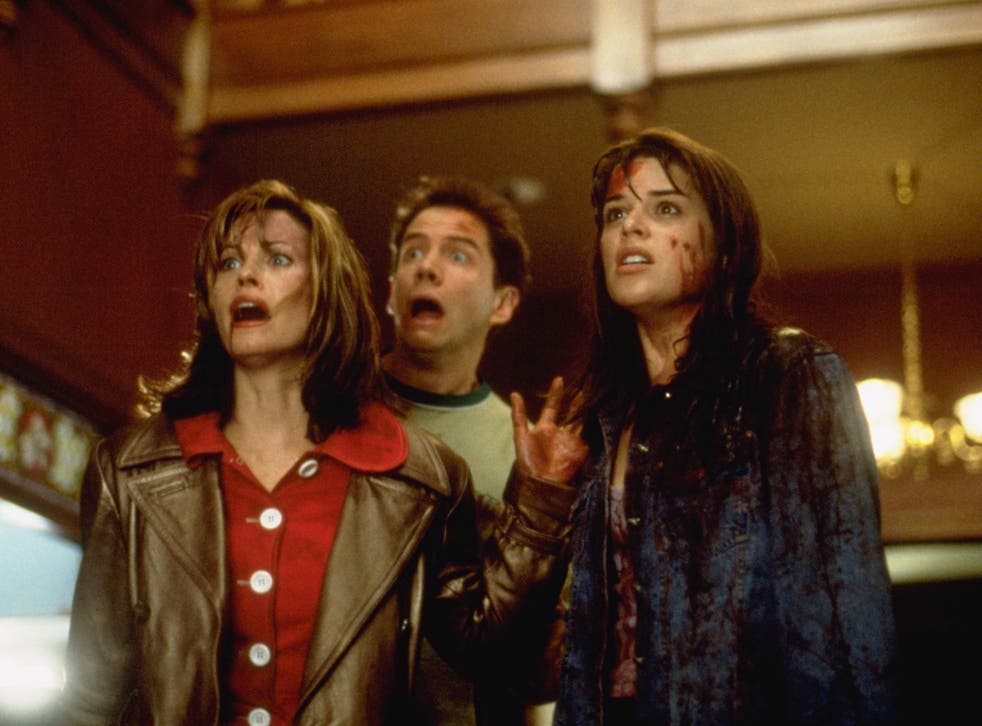 <p>Celebrity victims: Courteney Cox, Jamie Kennedy and Neve Campbell in the original ‘Scream'</p>