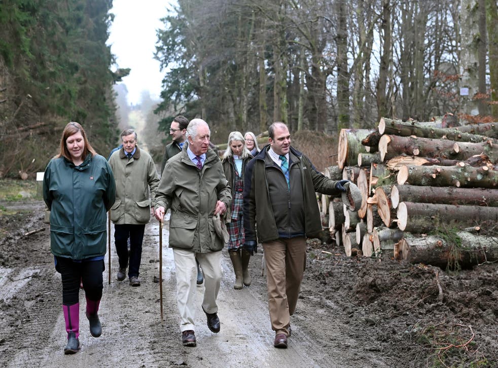 The Prince of Wales visited the Haddo Estate in Aberdeenshire to see the damage caused by Storm Arwen (Kami Thomson/DCT Media/PA)