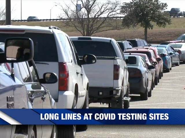 <p>A line at the Richland Mall, Texas, Covid testing site</p>