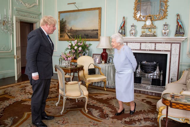 The Queen greets Prime Minister Boris Johnson at an audience at Buckingham Palace (Dominic Lipinski/PA)