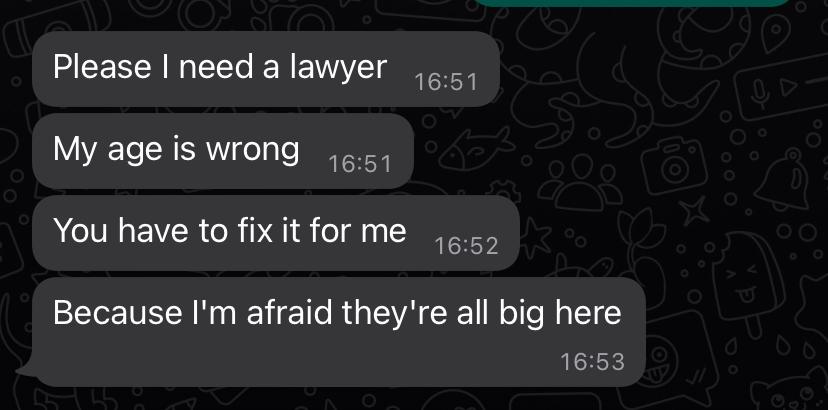 Text messages from underage asylum seekers were sent to charity workers where they pleaded for legal help