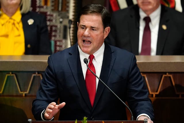 <p>Doug Ducey gives his 2022 State of the State address in Arizona’s capitol building</p>