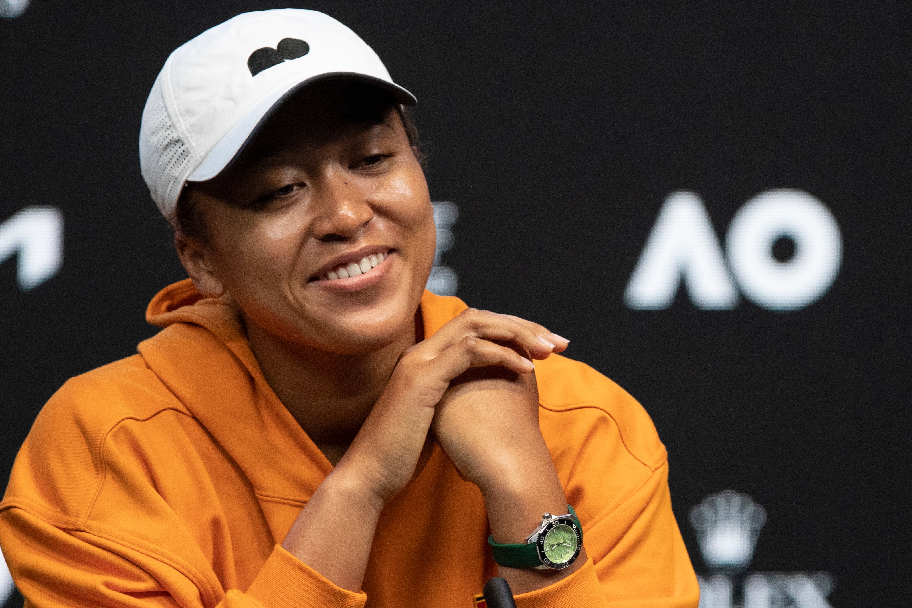 Naomi Osaka smiles during her press conference on Saturday (Simon Baker/AP)