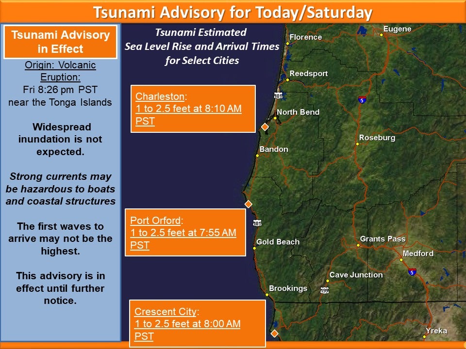 A tsunami advisory has been issued across the US west coast following the volcanic eruption just off Tonga