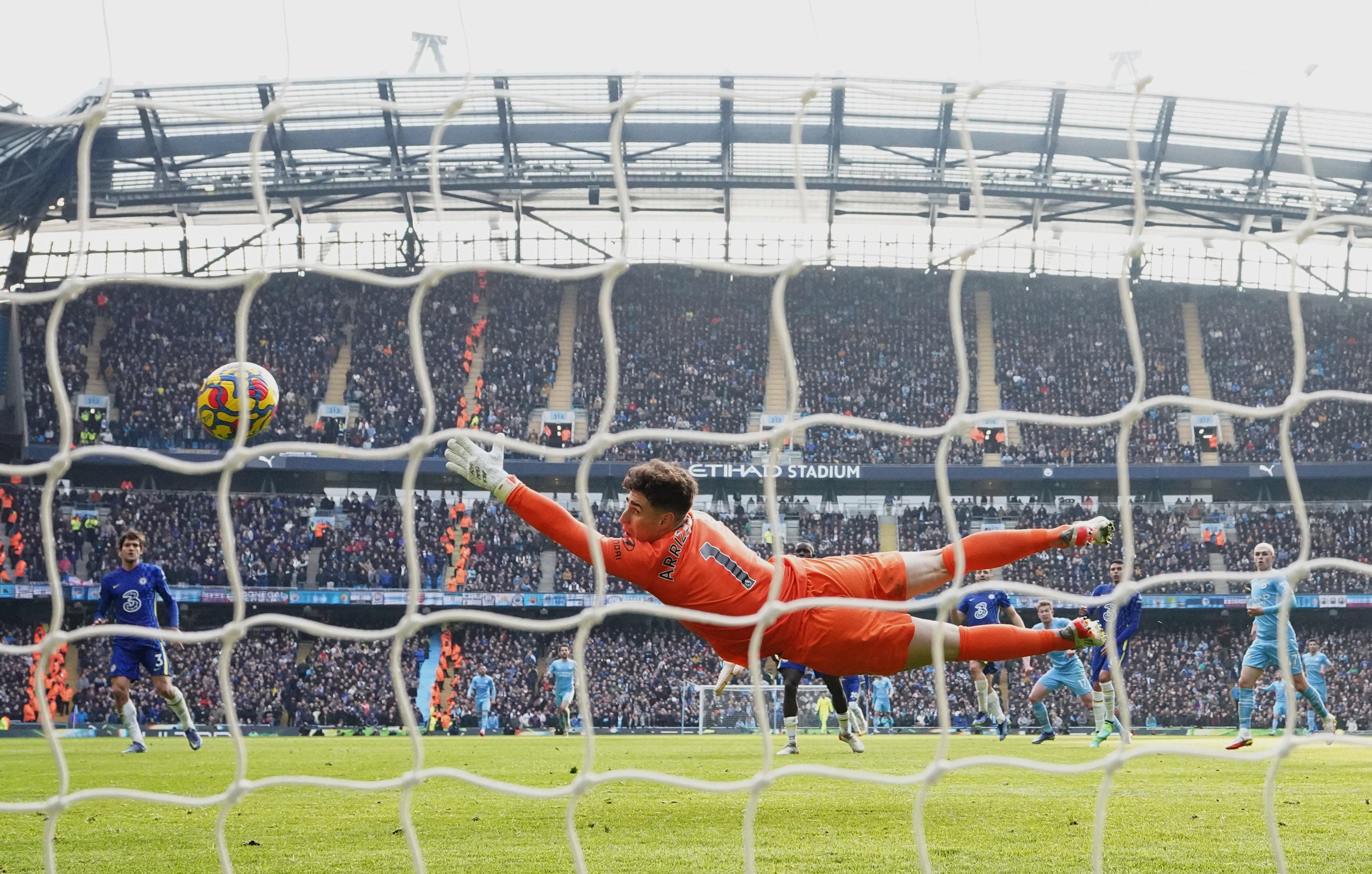 Chelsea goalkeeper Kepa Arrizabalaga was unable to stop Kevin de Bruyne’s second-half strike (Martin Rickett/PA)