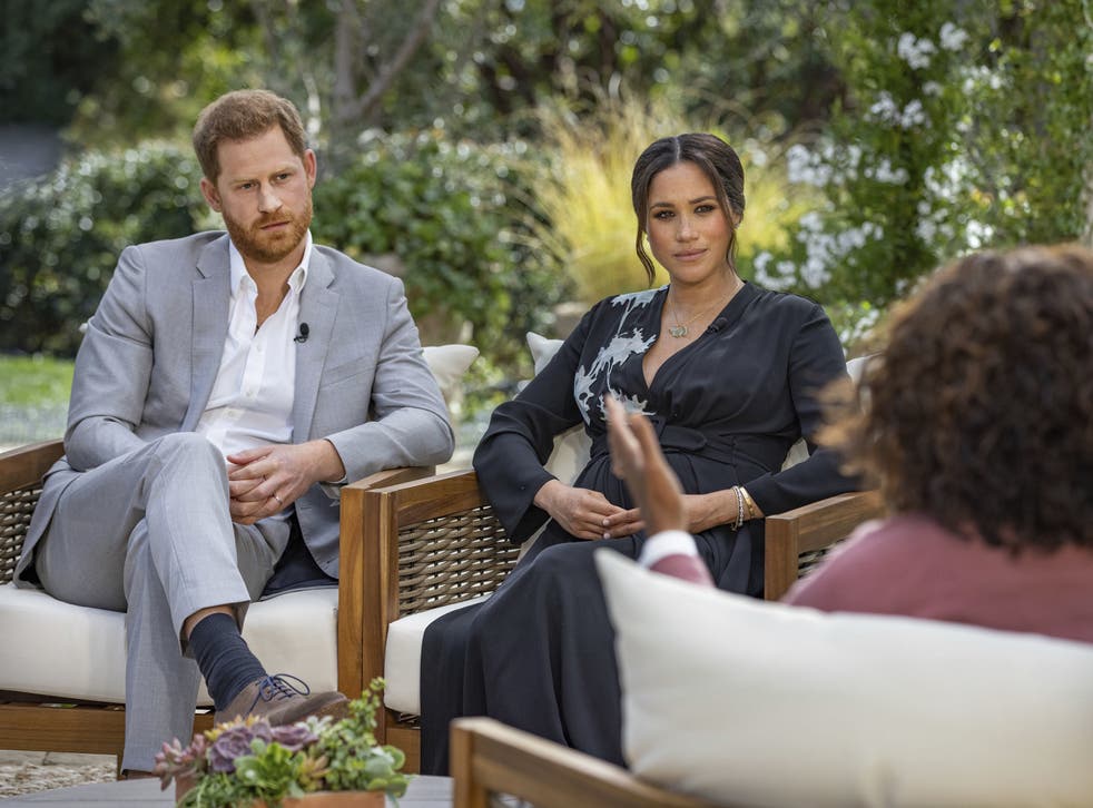 <p>The Duke and Duchess of Sussex during their interview with Oprah Winfrey (Joe Pugliese/Harpo Productions)</p>