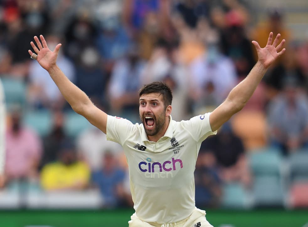 Mark Wood bowled up a storm to drag England back into the final Ashes Test, with Australia held to 141 for eight in their second innings at Hobart (Darren England/AAP)