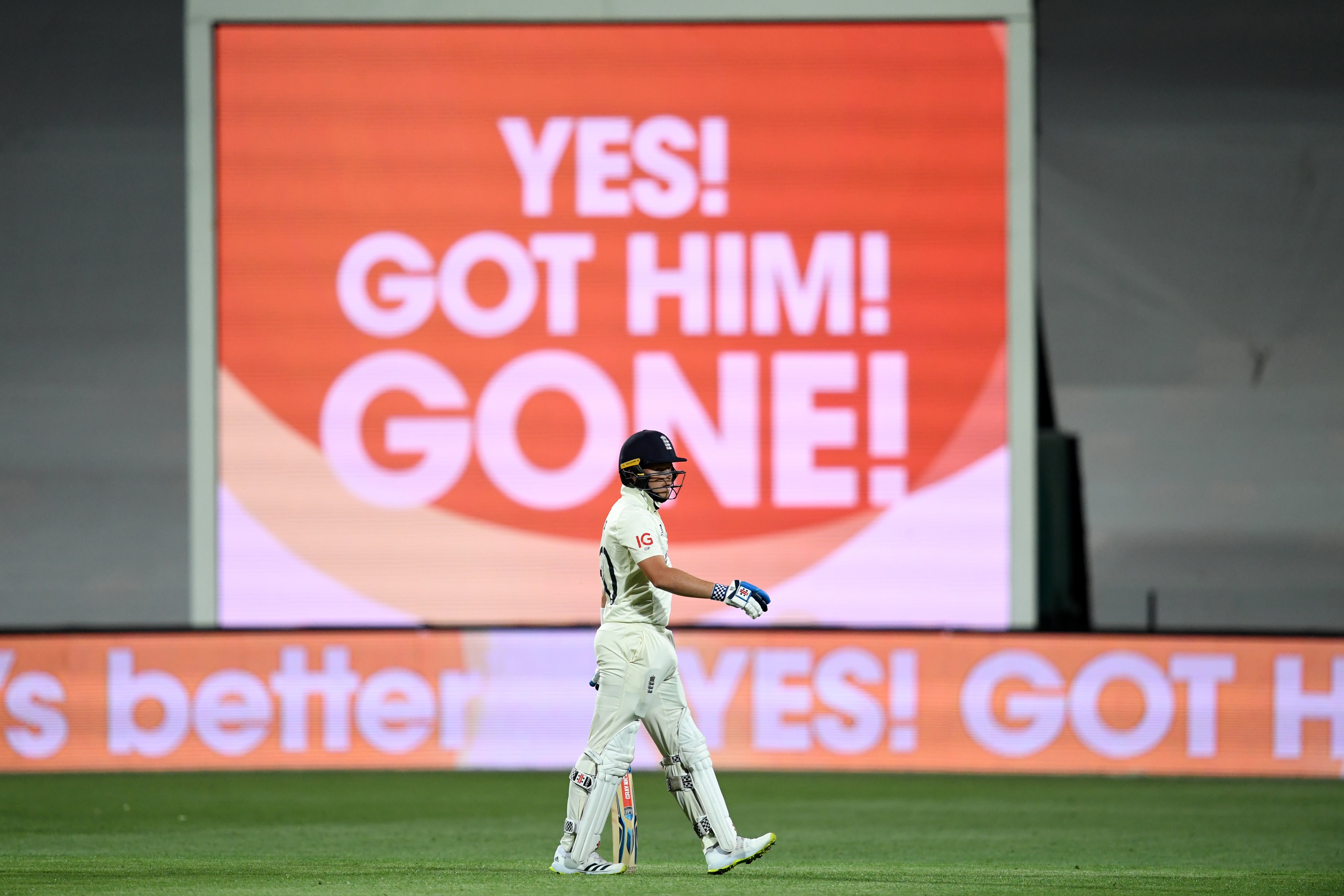 Ollie Pope walks off the field after being clean bowled