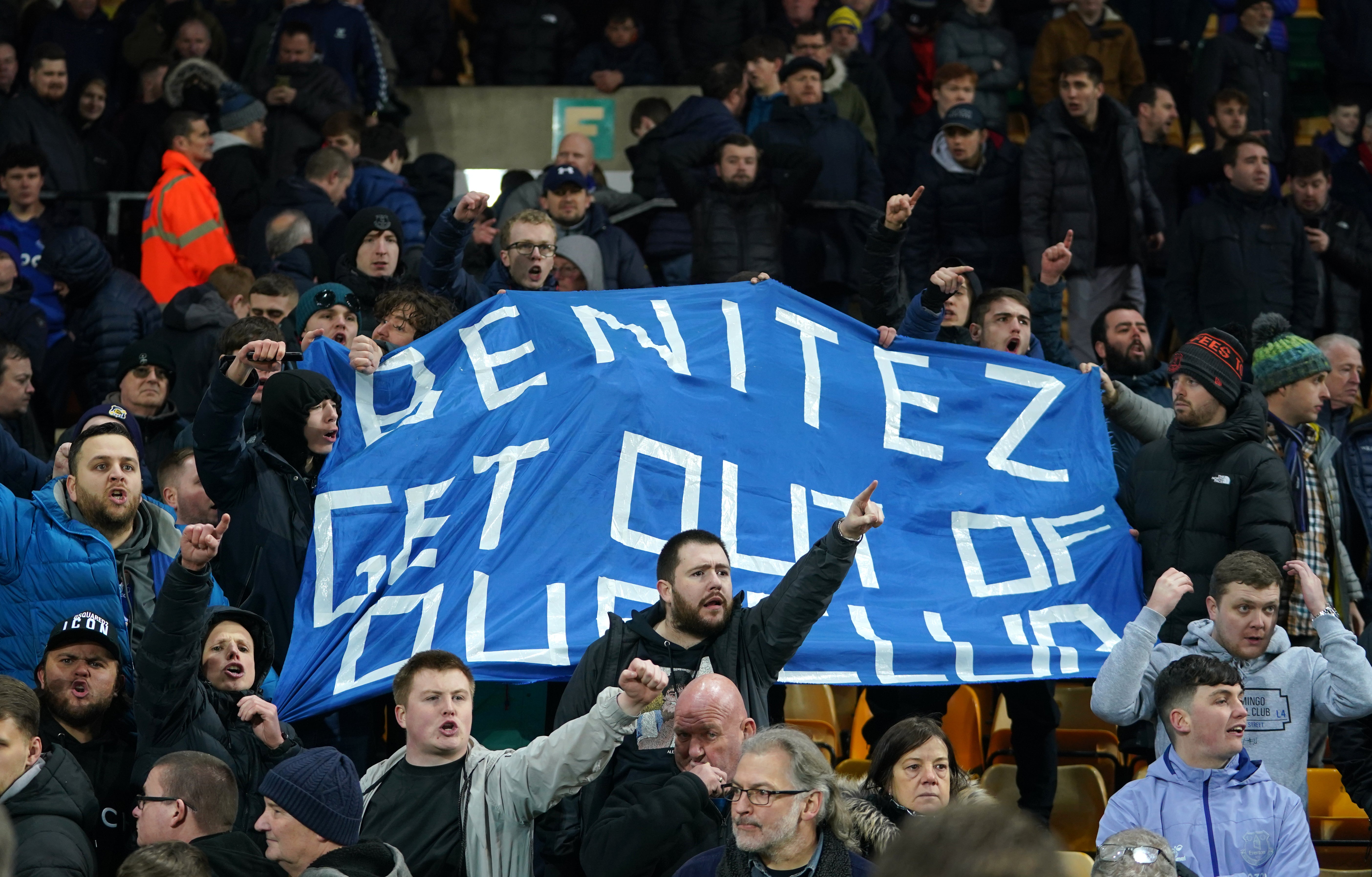 Everton fans protested against Benitez during at Carrow Road (Joe Giddens/PA)