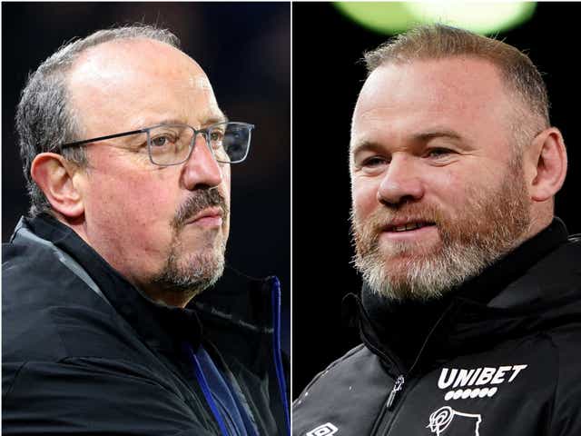 Rafael Benitez, left, is out at Everton with Wayne Rooney a contender to replace him (Richard Sellers/Zac Goodwin/PA)