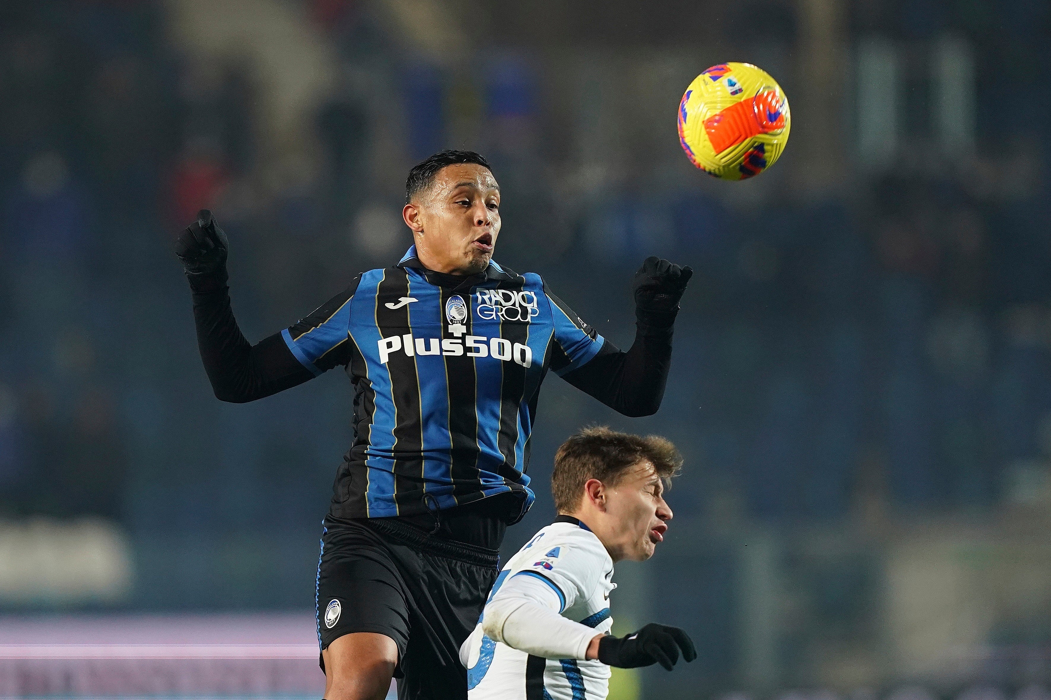 Atalanta’s Luis Muriel (left) and Inter Milan’s Nicolo Barella (right) battle for the ball during their 0-0 Serie A draw (Spada/LaPresse via AP)