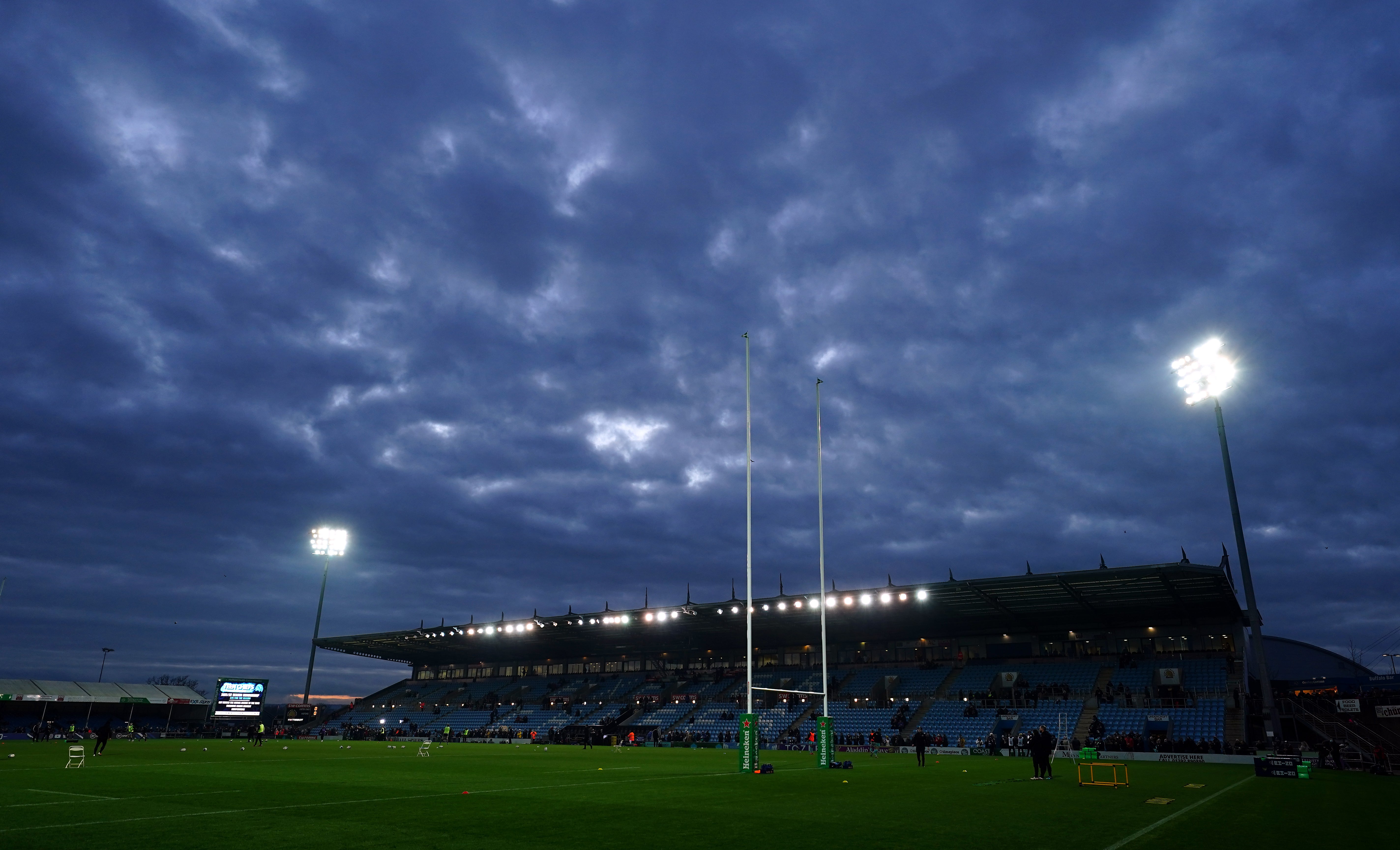 Players warm up before Exeter’s 52-17 European Champions Cup victory over Glasgow at Sandy Park (David Davies/PA)