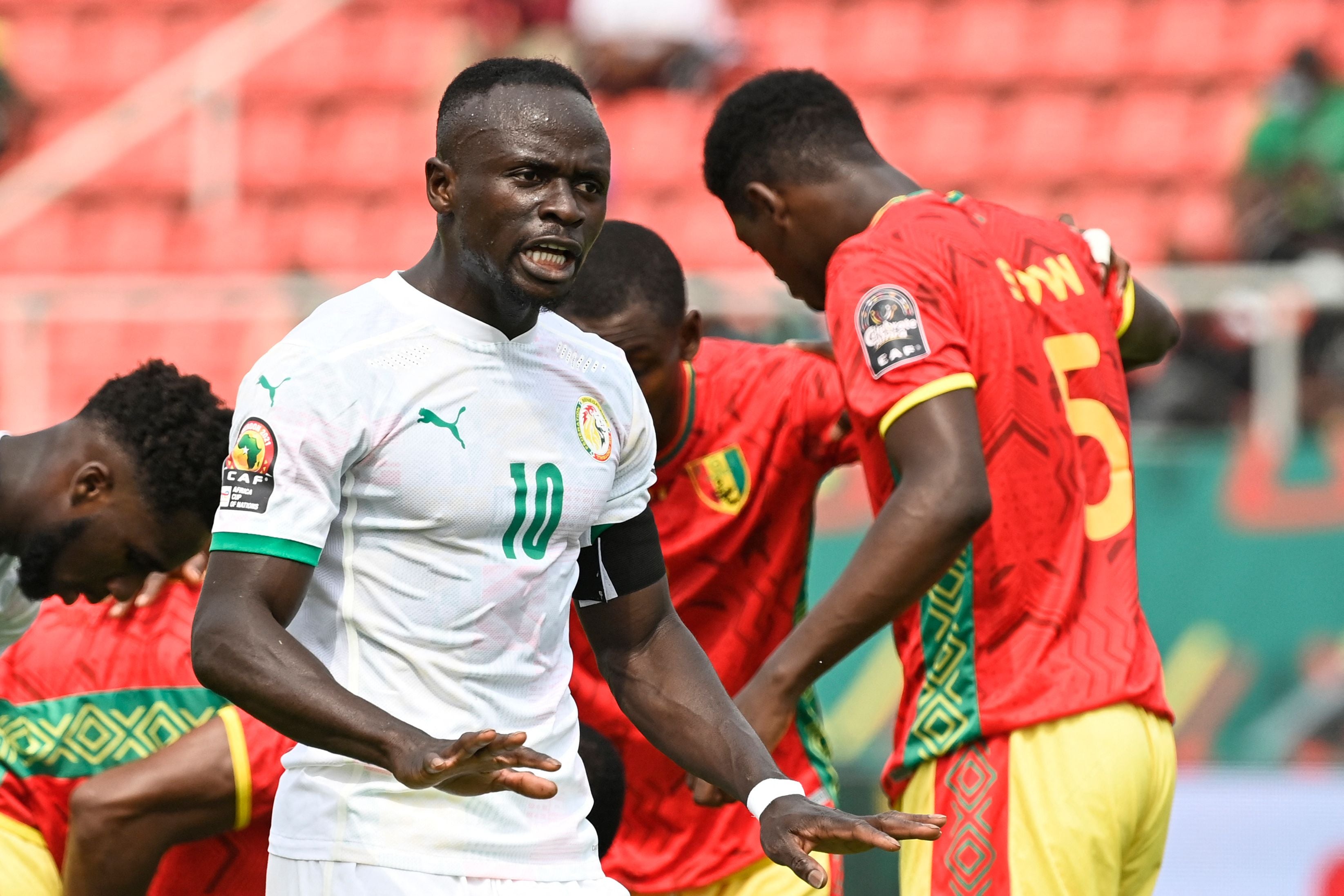 Senegal’s forward Sadio Mane reacts during the Group B Africa Cup of Nations match against Guinea