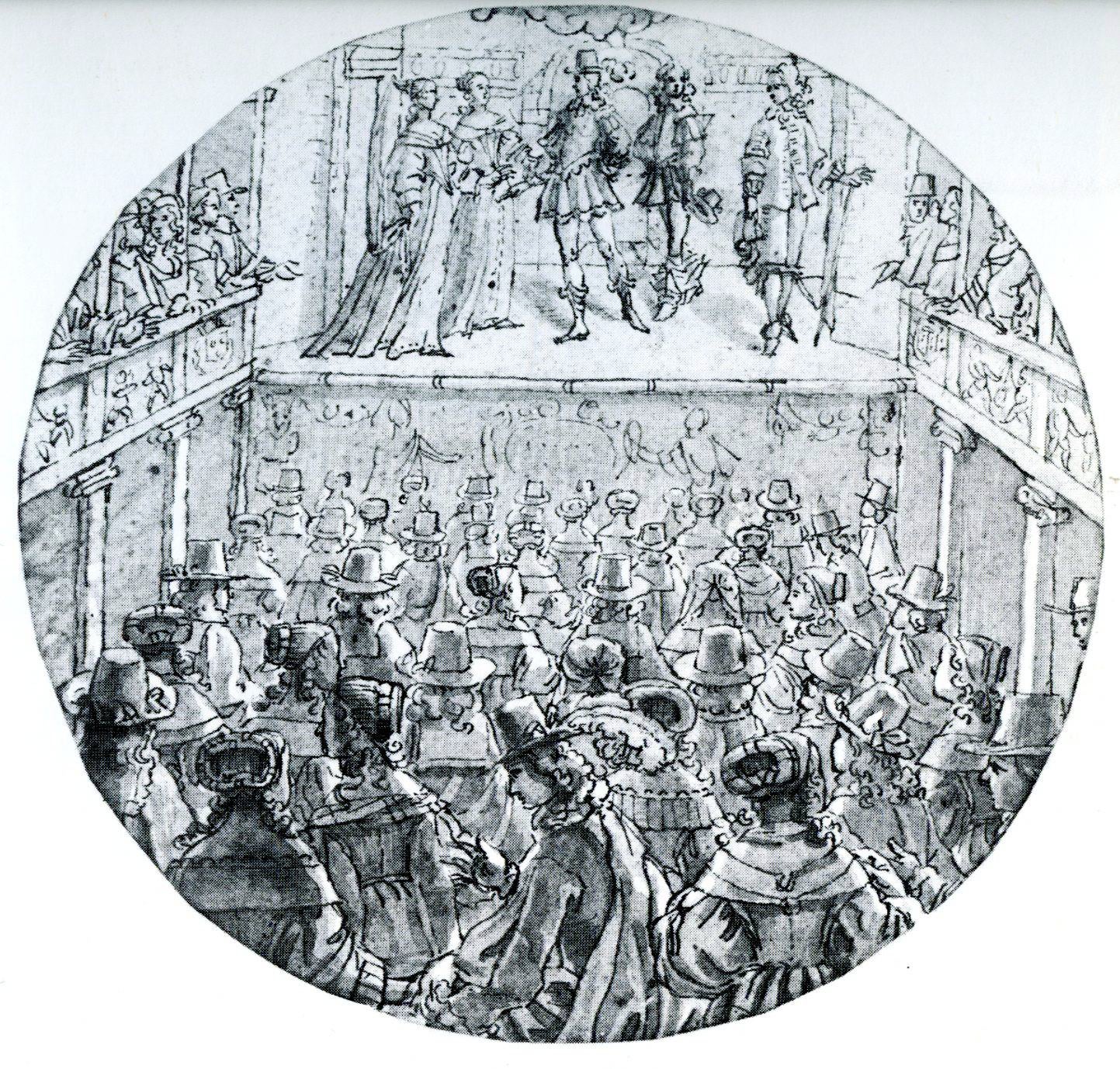 Drawing of a Parisian theatre in the 17th century