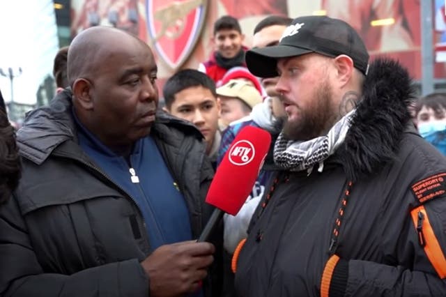 <p>Liam Goodenough, right, was a regular on the Arsenal fan channel</p>