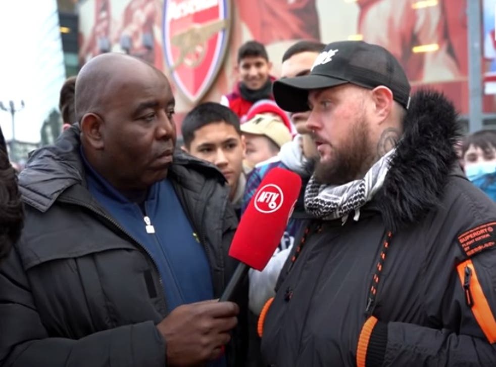 <p>Liam Goodenough, right, was a regular on the Arsenal fan channel</p>