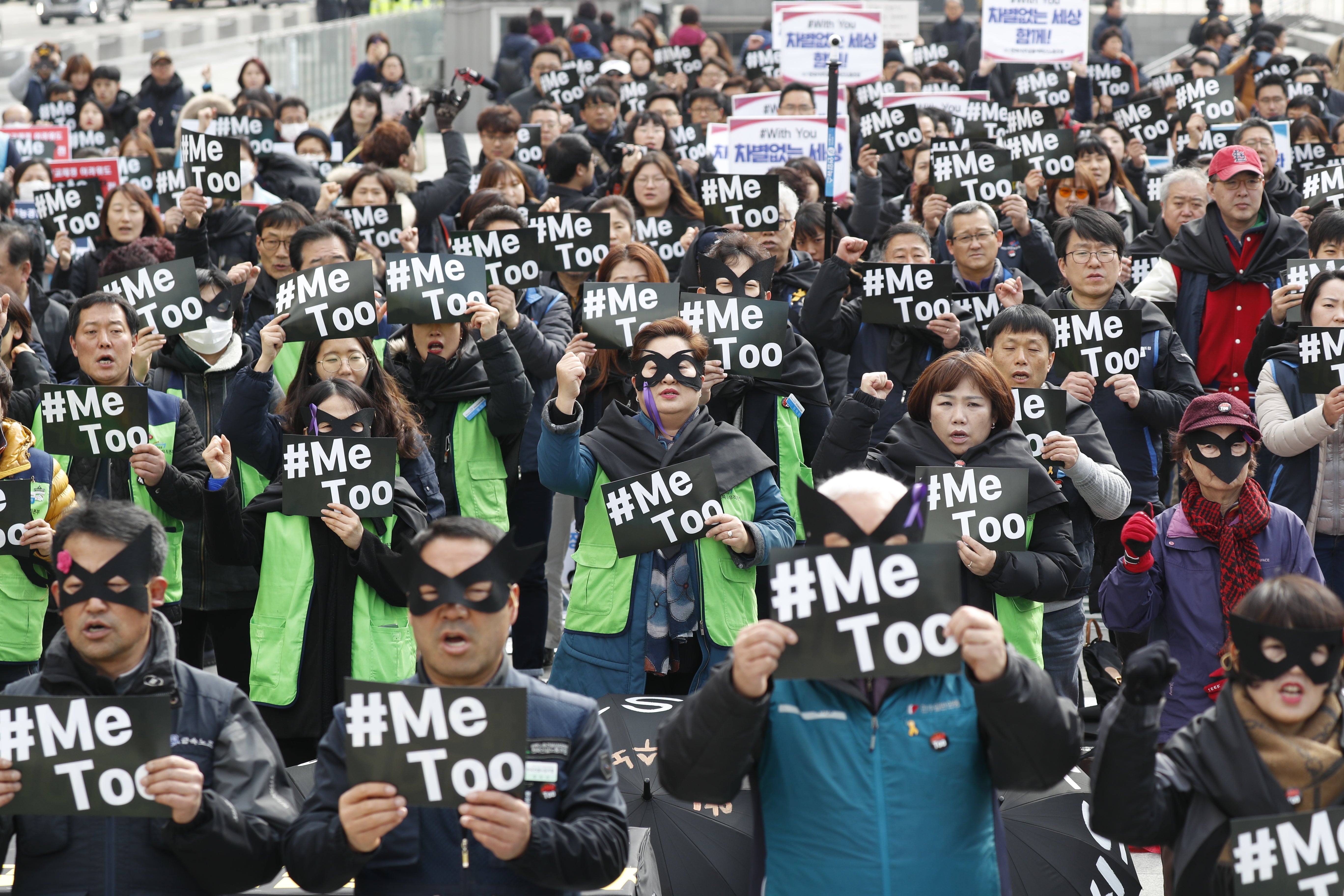 File photo: Participants show their support for the ‘Me Too’ movement during a rally in Seoul, South Korea, 8 March 2018
