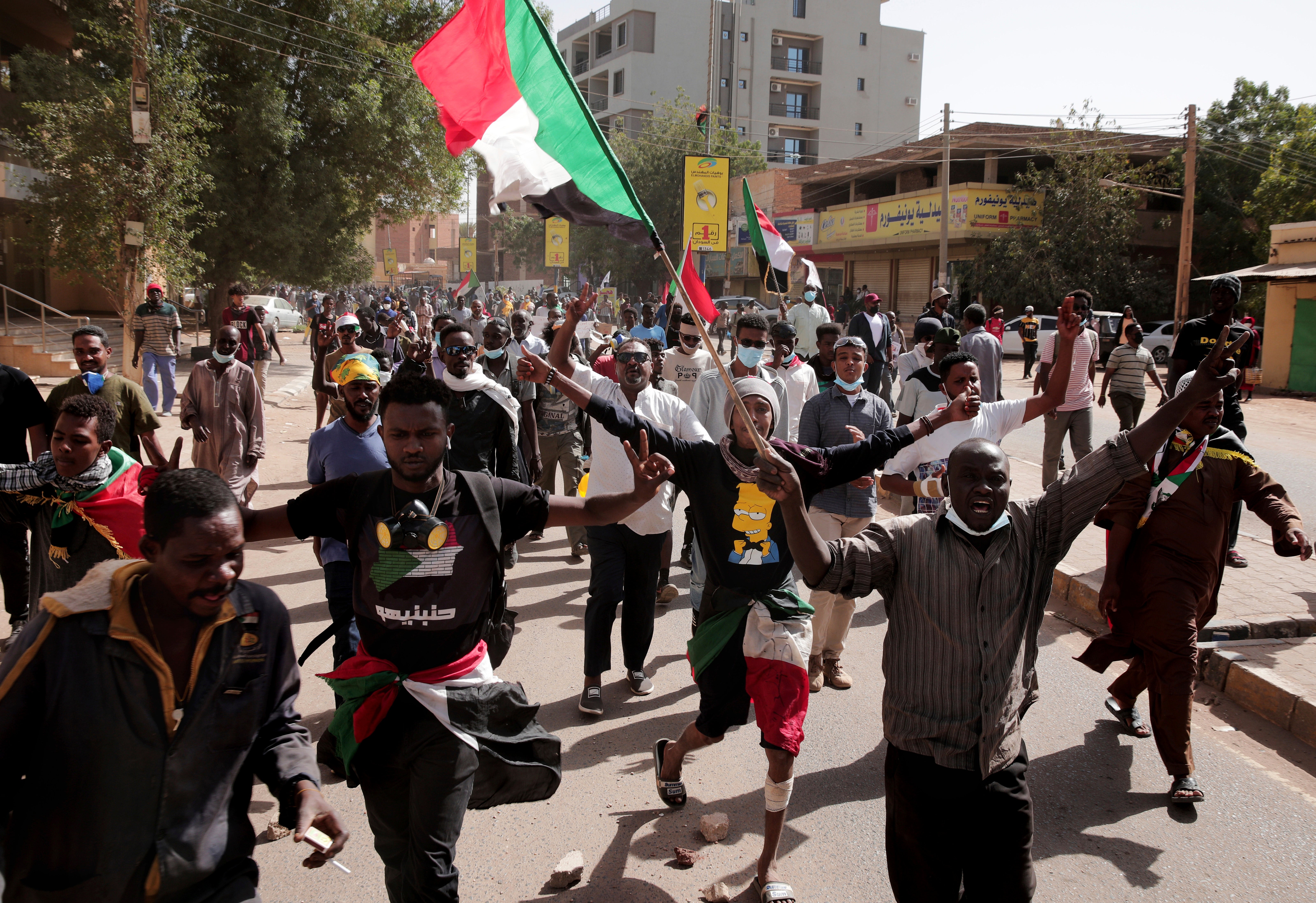 People march at a protest in Khartoum, Sudan, 17 January 2022