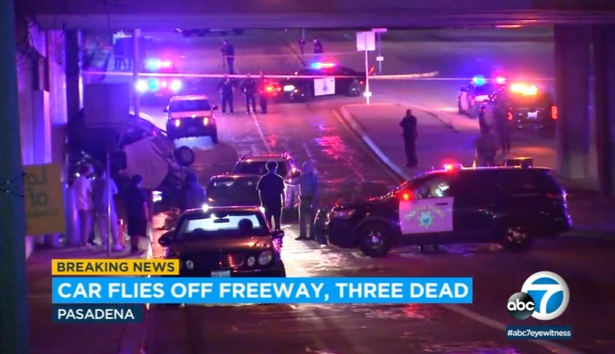 Three killed after car plunges off highway in California and lands on street below