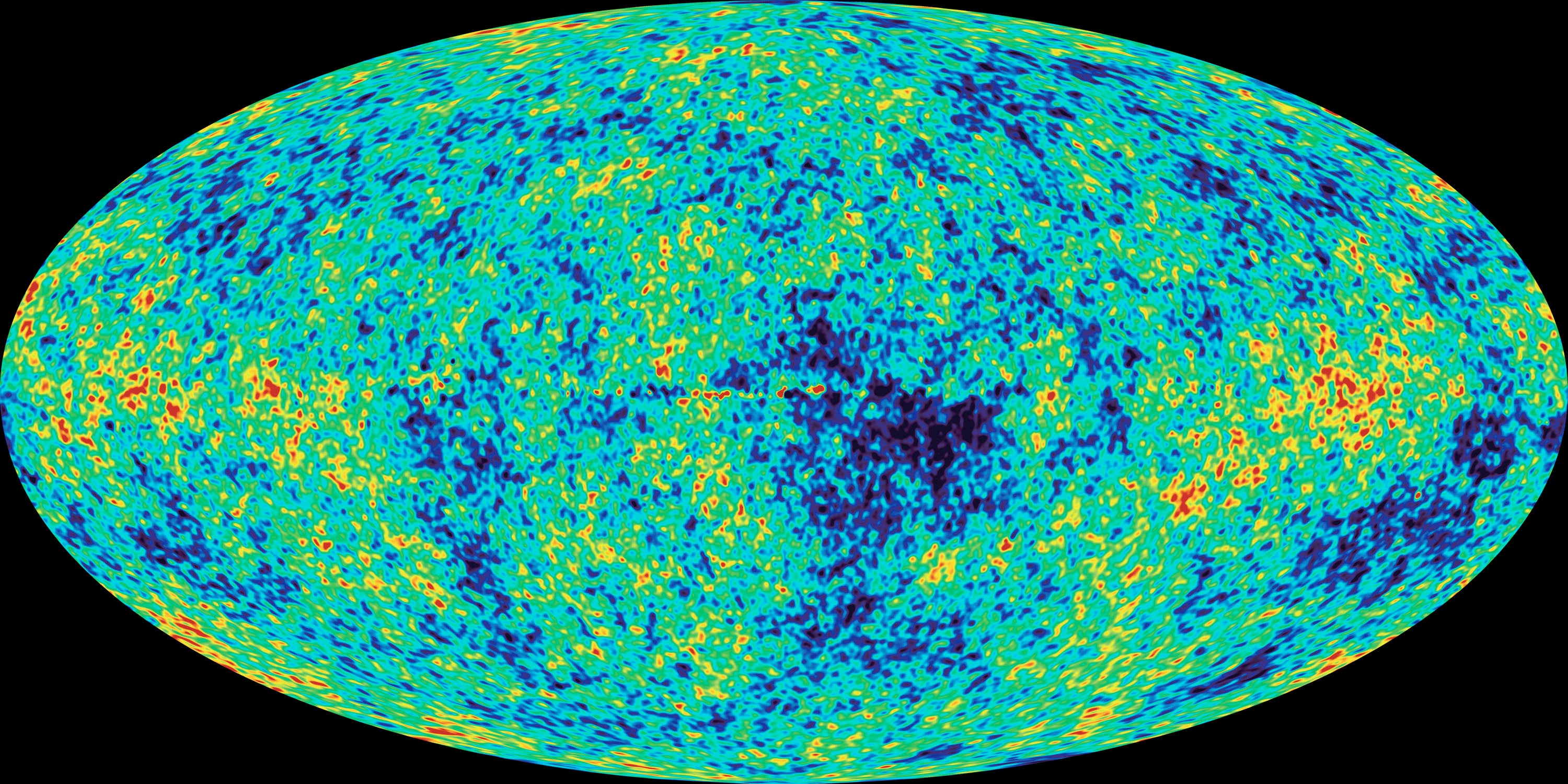 This image shows the first all-sky microwave image of the universe soon after the Big Bang