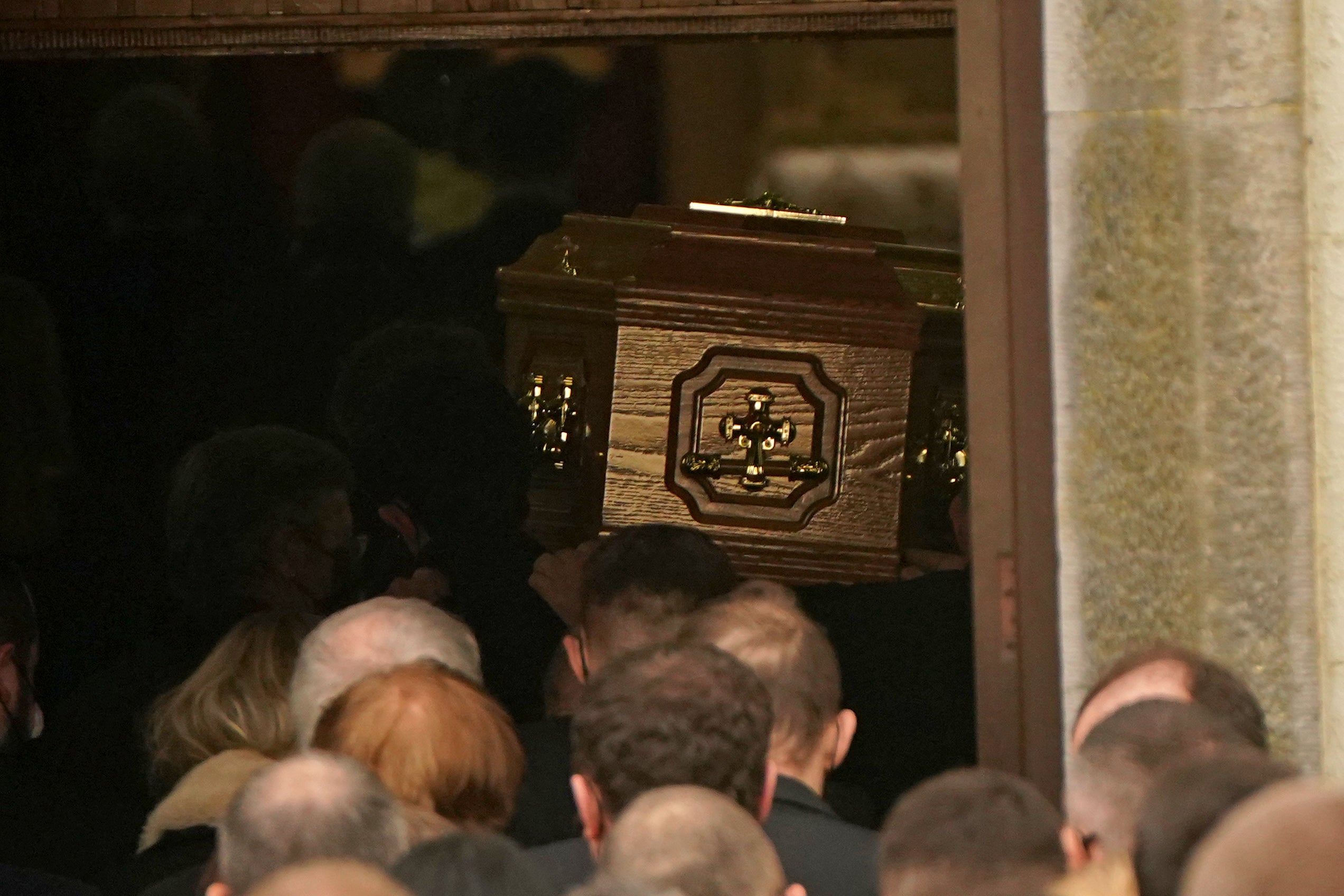 The coffin is carried into St Brigid’s Church, Mountbolus, Co Offaly, for the funeral of Ashling Murphy (Niall Carson/PA)
