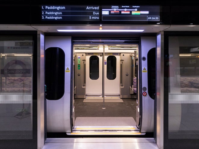 Boarding soon: an Elizabeth Line train at Woolwich in southeast London