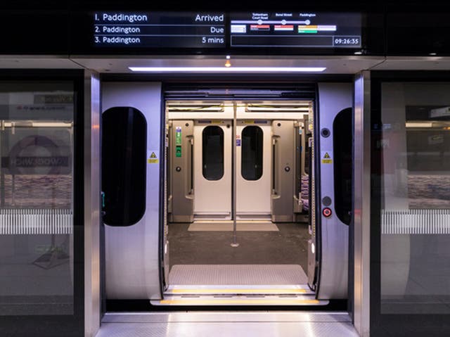 <p>Boarding soon: an Elizabeth Line train at Woolwich in southeast London</p>