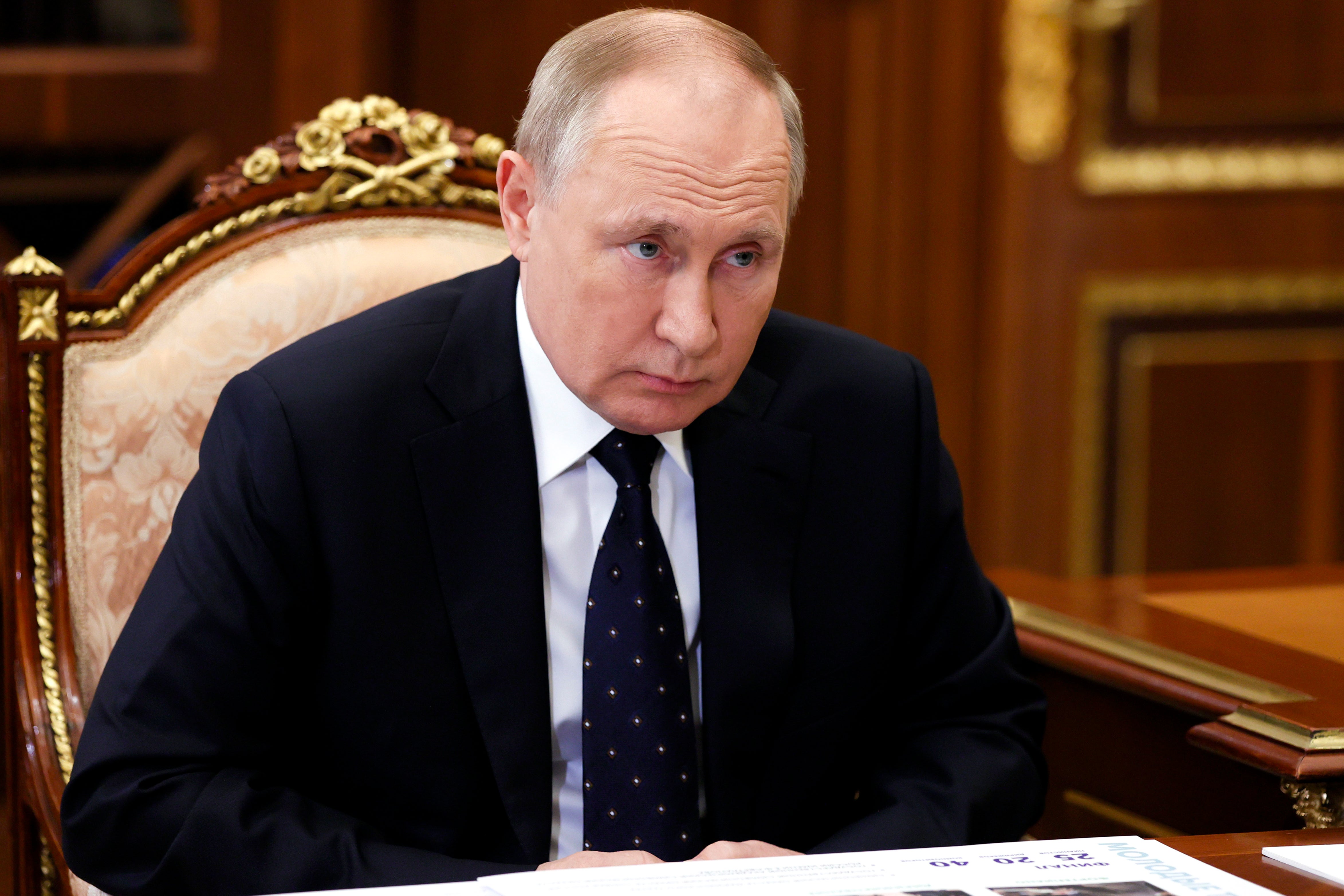 Russian President Vladimir Putin listens during a meeting in the Kremlin, in Moscow, Russia (Mikhail Metzel, Sputnik, Kremlin Pool Photo via AP)