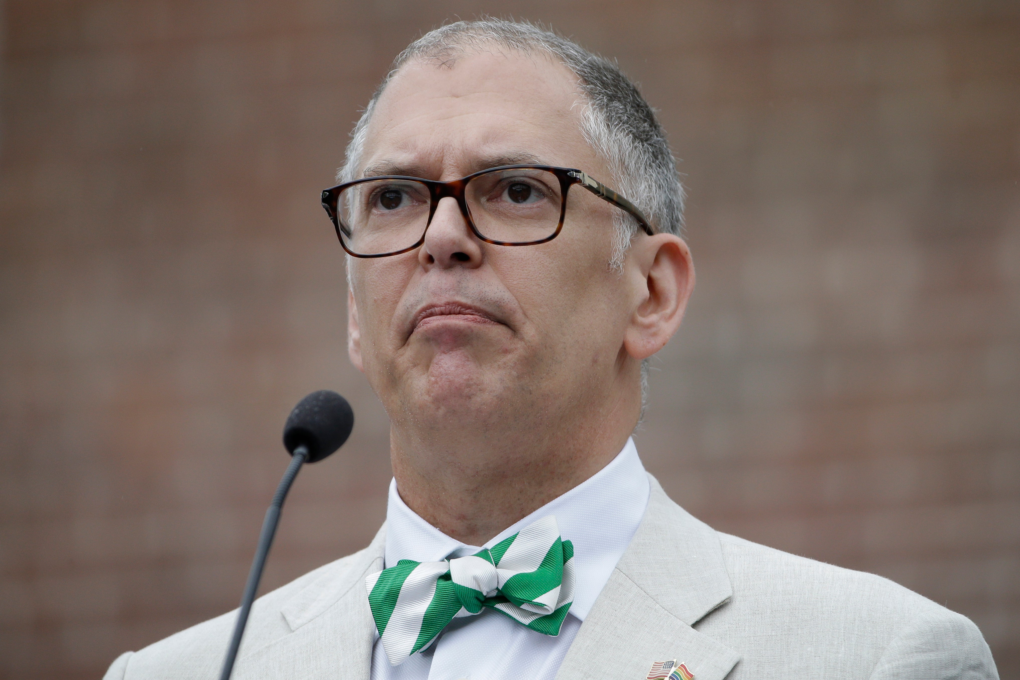 Jim Obergefell speaks during the National LGBT 50th Anniversary Ceremony, July 4, 2015, in front of Independence Hall in Philadelphia.