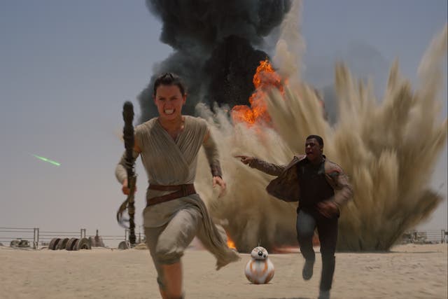 <p>Rey and Finn in ‘Star Wars: The Force Awakens'</p>