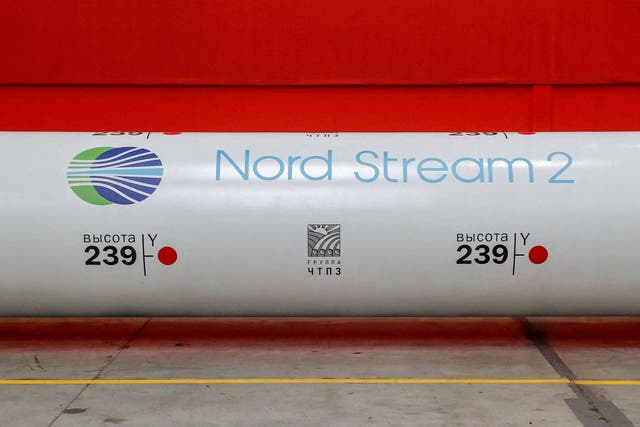 <p>File photo: The logo of the Nord Stream 2 gas pipeline project is seen on a large-diameter pipe in Chelyabinsk, Russia, 26 February 2020</p>