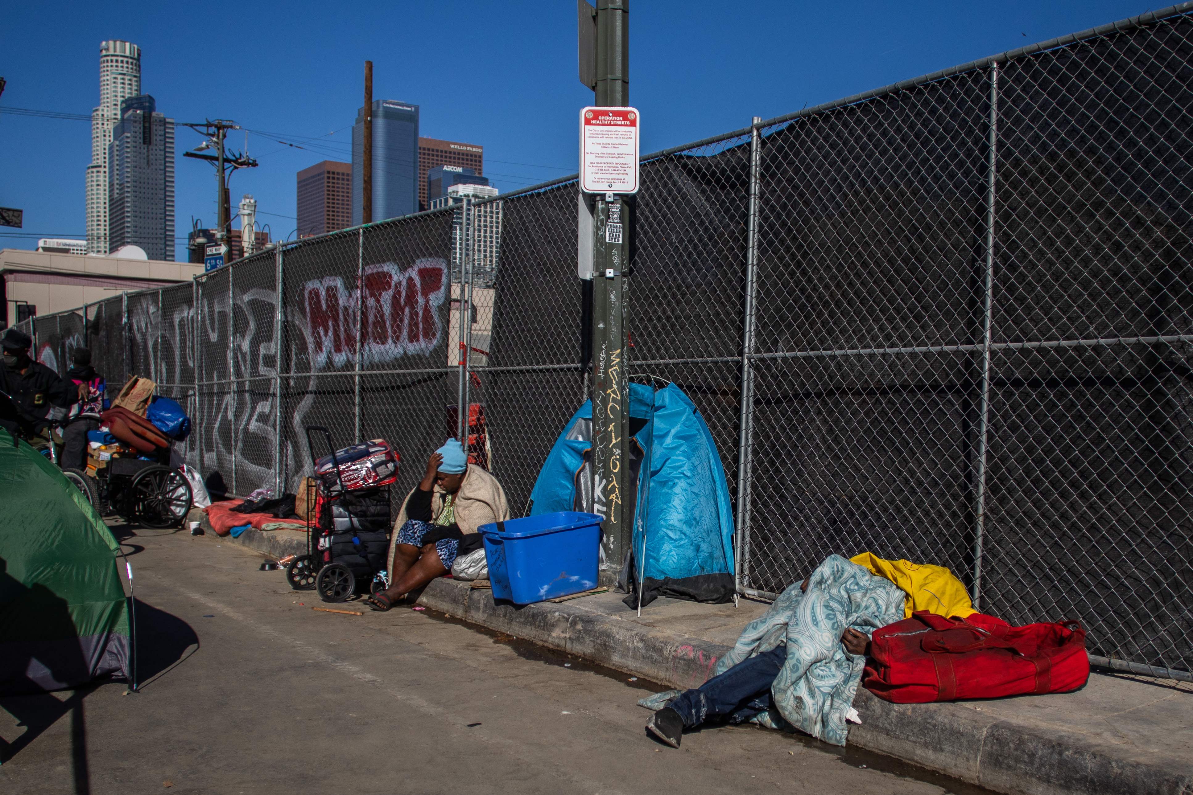 The Skid Row homeless encampment in downtown Los Angeles is home to around 8,000 people