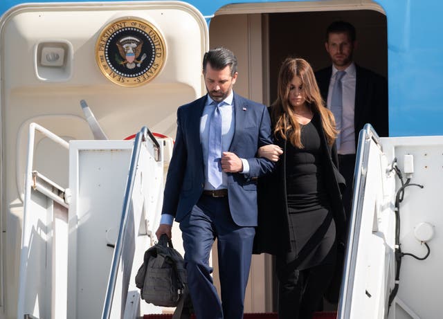 <p>File photo: Donald Trump Jr, Kimberly Guilfoyle and Eric Trump exit Air Force One at the Palm Beach airport </p>