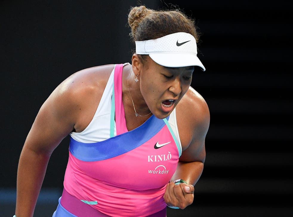 Naomi Osaka was fired up against Madison Brengle (Andy Brownbill/AP)