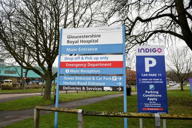 <p>The Gloucestershire Royal Hospital main entrance and emergency department sign</p>