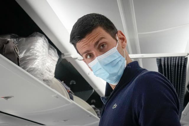 <p>File photo: Novak Djokovic prepares to take his seat on a plane to Belgrade, in Dubai, United Arab Emirates,17 January 2022</p>