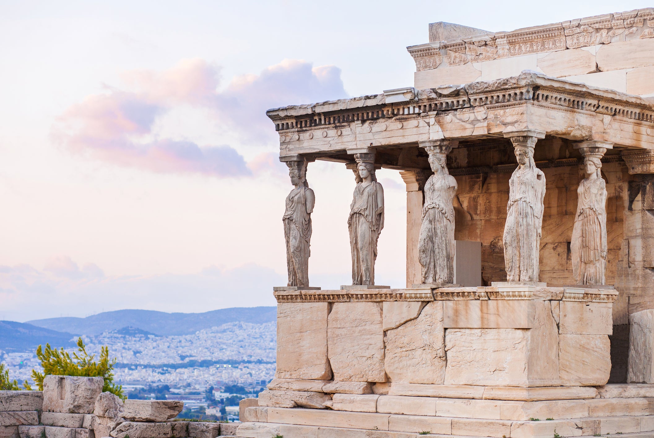 Six maidens make up the Porch of the Caryatids at the Acropolis, Athens