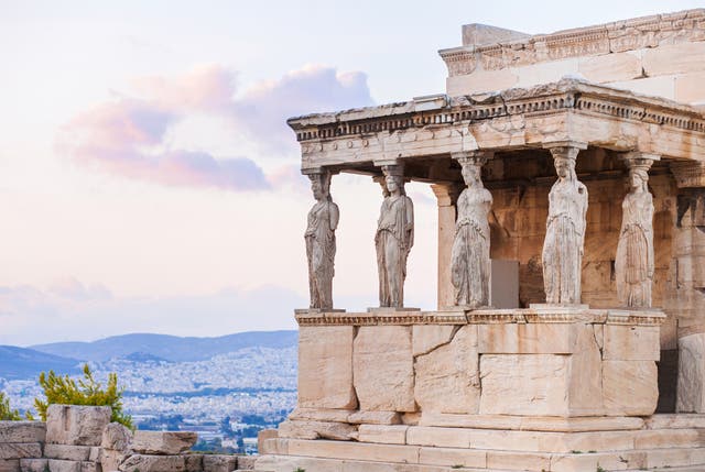 <p>Six maidens make up the Porch of the Caryatids at the Acropolis, Athens</p>