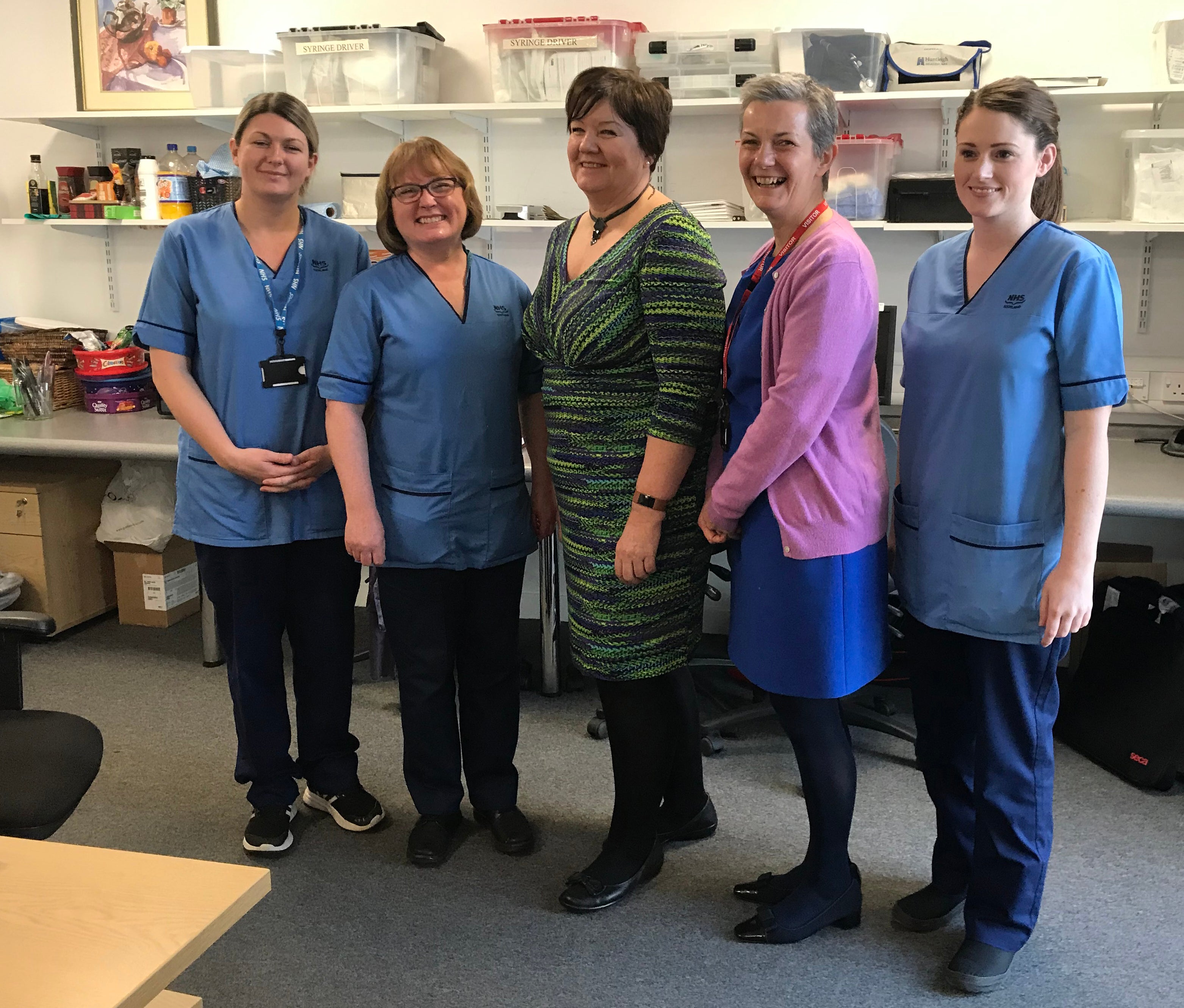 Professor Fiona McQueen (centre) with nurses; she retired as chief nursing officer last year and has been appointed deputy chairwoman of the drug deaths taskforce (Scottish Government/PA)