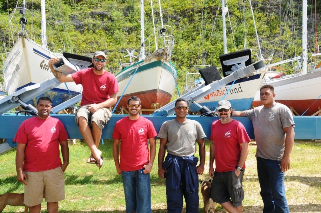 The team at The Boatyard in Vava’u have been using a Garmin inRech device to communicate to the world via satellite (Kate Walker/PA)